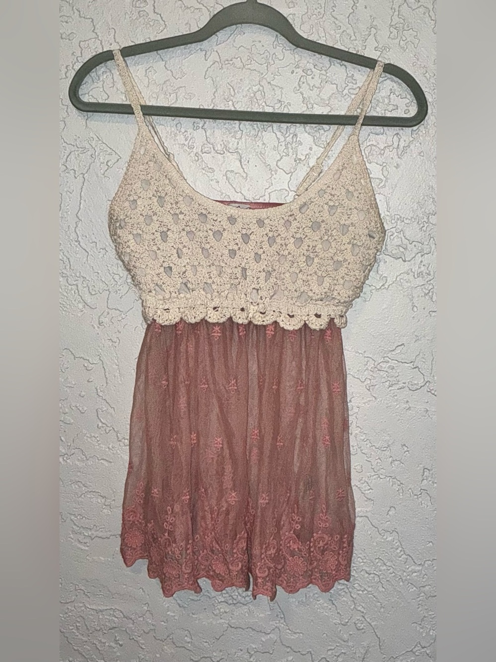 Crochet Bodice Pink Lace Overlay Cami